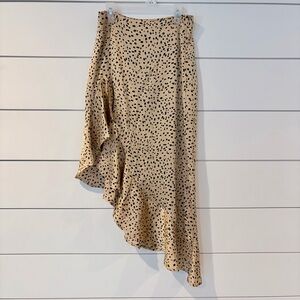 Forever 21 Beige Tan Asymmetrical Animal Print Midi Skirt Flowy Feminine Small